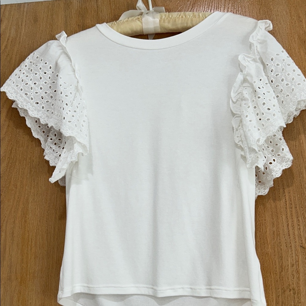 White Eyelet Ruffle Sleeve Top